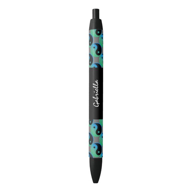Blue Green Yin Yang Personalized Ink Pen (Front Vertical)