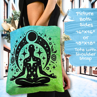 Blue Green Yoga Meditation Design on a Tote Bag