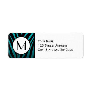 Blue Green Zebra Stripe Return Address Label