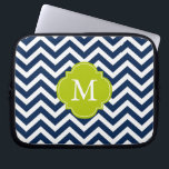 Blue & Green Zigzags Pattern Monogram Laptop Sleeve<br><div class="desc">Modern and chic chevron stripes and quatrefoil monogram design.</div>