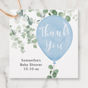 Blue greenery eucalyptus balloon baby shower favour tags