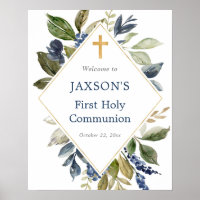 Blue greenery foliage baptism welcome sign