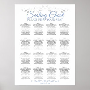 Blue & Grey 16 Table Wedding Seating Chart