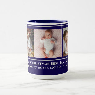 Blue & Grey 3 Family Photo Merry Christmas Mug
