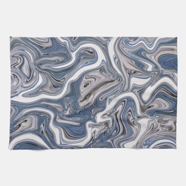 Blue & Grey Abstract Marble Kitchen Towel (Horizontal)