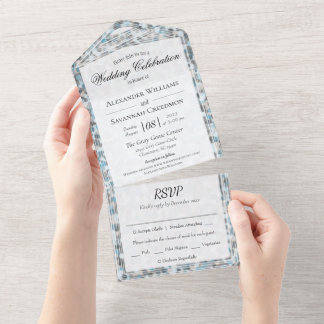 Blue Grey Abstract Stone All in One Wedding Invite