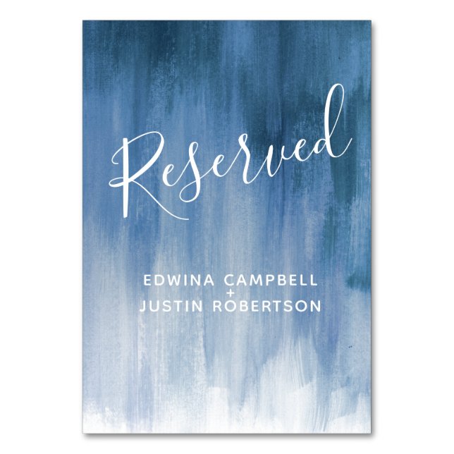 Blue grey abstract wash modern art table reserved table number (Back)