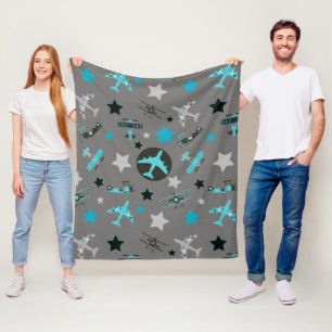 Blue Grey Airplanes Pattern Fleece Blanket