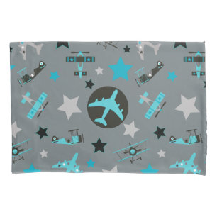 Blue Grey Airplanes Pattern Pillowcase