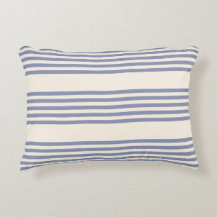 Blue-grey and beige five stripe pattern accent pillow