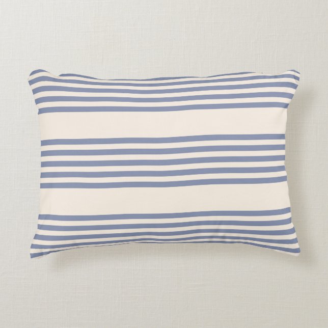 Blue-grey and beige five stripe pattern accent pillow (Front)
