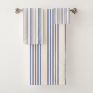 Blue-grey and beige five stripe pattern bath towel set
