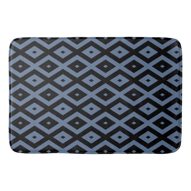 Blue grey and black diamond pattern bath mat (Front)