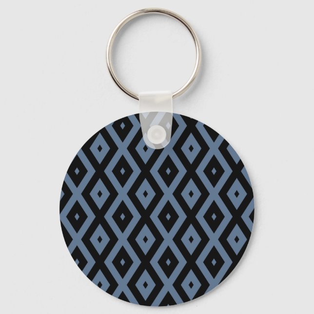 Blue grey and black diamond pattern keychain (Front)