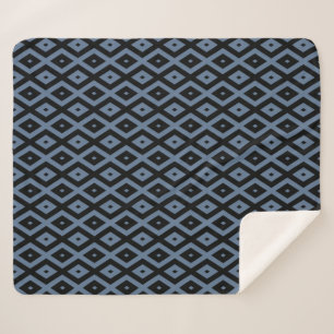 Blue grey and black diamond pattern sherpa blanket