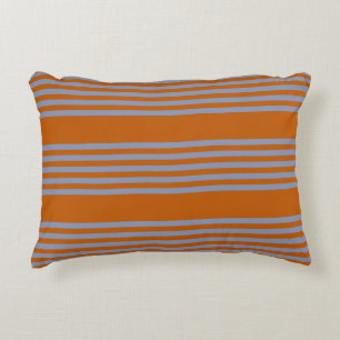 Blue-grey and burnt orange five stripe pattern accent pillow