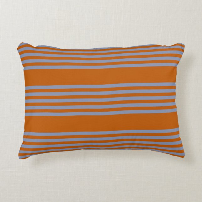 Blue-grey and burnt orange five stripe pattern accent pillow (Front)