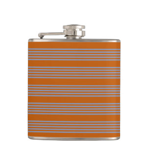Blue-grey and burnt orange five stripe pattern hip flask