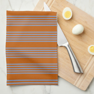 Blue-grey and burnt orange five stripe pattern kitchen towel