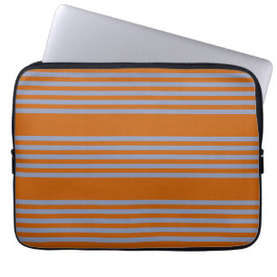 Blue-grey and burnt orange five stripe pattern laptop sleeve