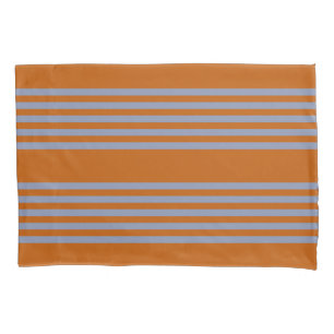 Blue-grey and burnt orange five stripe pattern pillowcase
