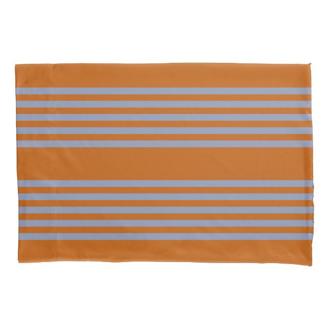 Blue-grey and burnt orange five stripe pattern pillowcase (Front)