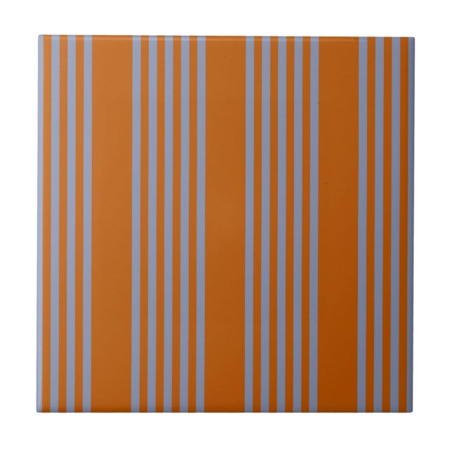 Blue-grey and burnt orange five stripe pattern tile (Front)