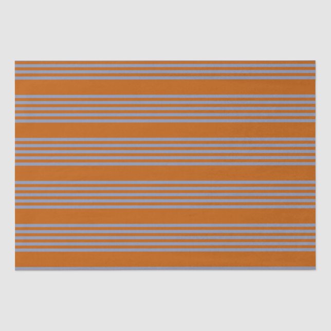 Blue-grey and burnt orange five stripe pattern tissue paper (Front)