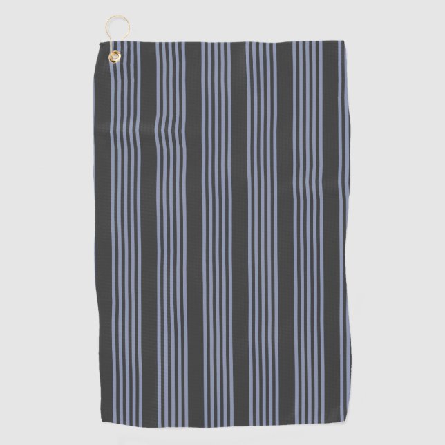 Blue-grey and charcoal five stripe pattern golf towel (Front)