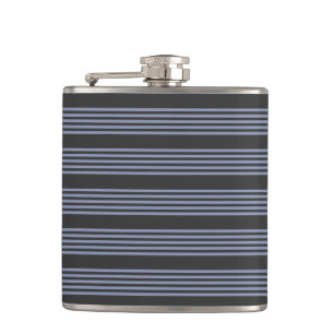 Blue-grey and charcoal five stripe pattern hip flask