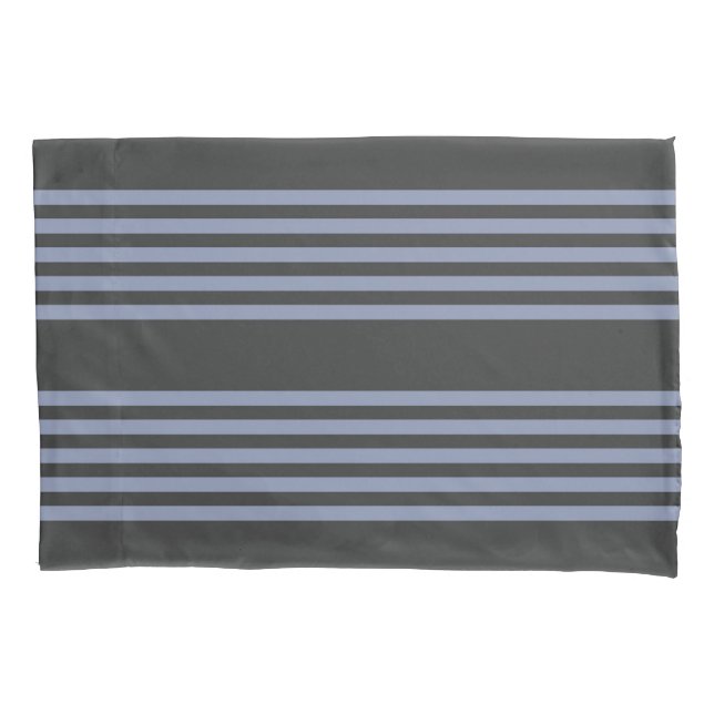 Blue-grey and charcoal five stripe pattern pillowcase (Front)