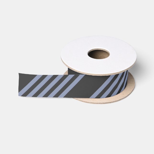 Blue-grey and charcoal five stripe pattern satin ribbon (Spool)