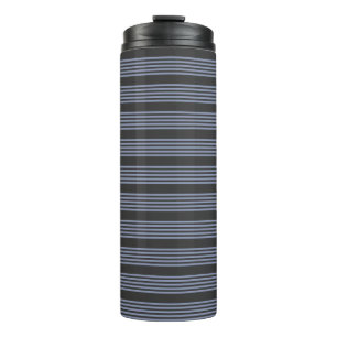 Blue-grey and charcoal five stripe pattern thermal tumbler