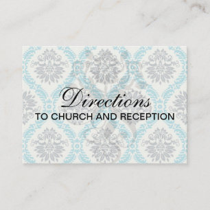 blue grey and cream elegant damask enclosure card