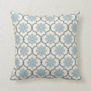 Blue Grey and Cream Vintage Floral (2).jpg Throw Pillow