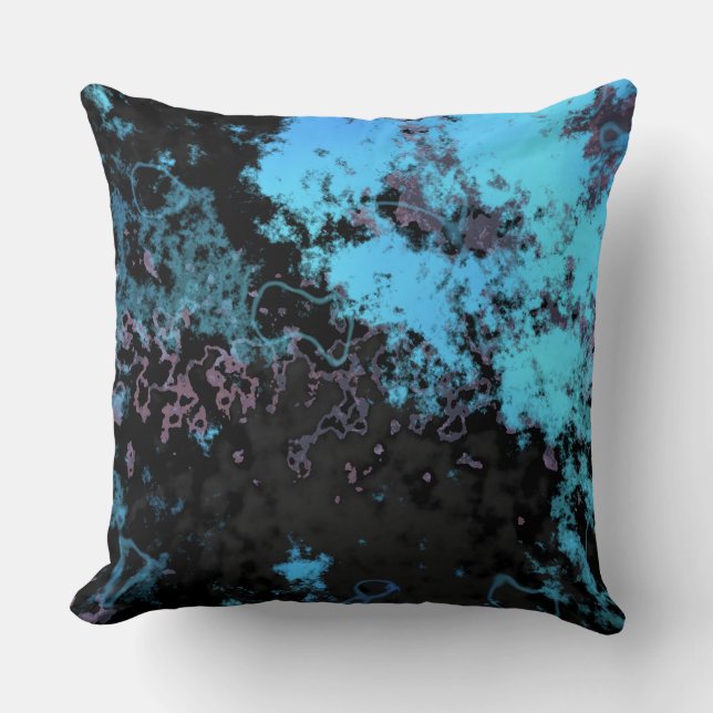 Blue, Grey and Purple Marble Abstract Throw Pillow (Front)