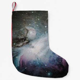 Blue, grey, and purple nebula small christmas stocking