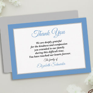 Blue Grey and Silver Simple Sympathy Thank You Card