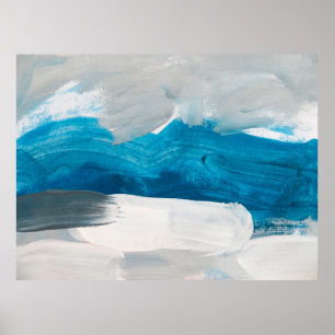 Blue, Grey and White Abstract Art Painting backgro Poster
