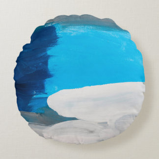 Blue, Grey and White Abstract Art Painting backgro Round Pillow