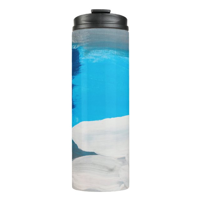Blue, Grey and White Abstract Art Painting backgro Thermal Tumbler (Front)