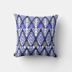 Blue Grey And White Aztec Throw Pillow