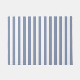 Blue grey and white candy stripes doormat