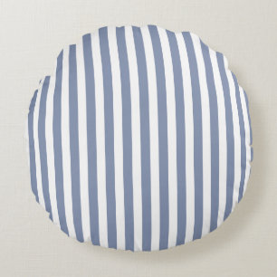 Blue grey and white candy stripes round pillow