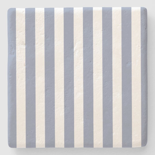 Blue grey and white candy stripes stone coaster (Front)