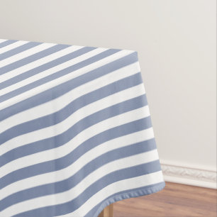 Blue grey and white candy stripes tablecloth