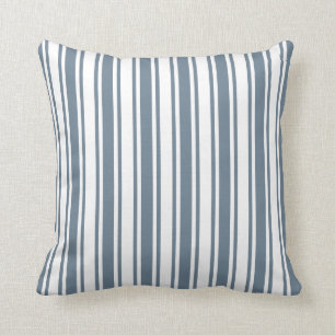 Blue-grey and white candy stripes throw pillow
