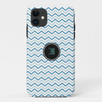 Blue Grey and White Chevron Monogram 