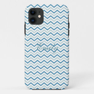 Blue Grey and White Chevron  Monogram Tough iPhone 11 Case
