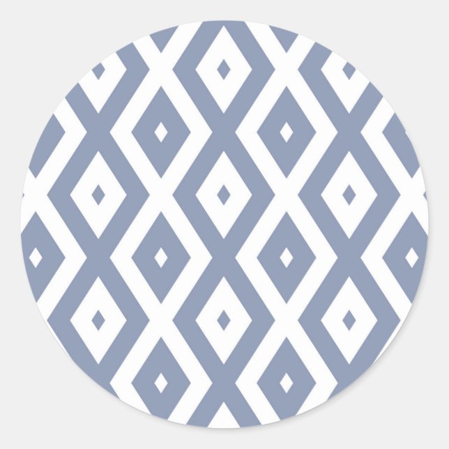 Blue grey and white diamond pattern classic round sticker (Front)